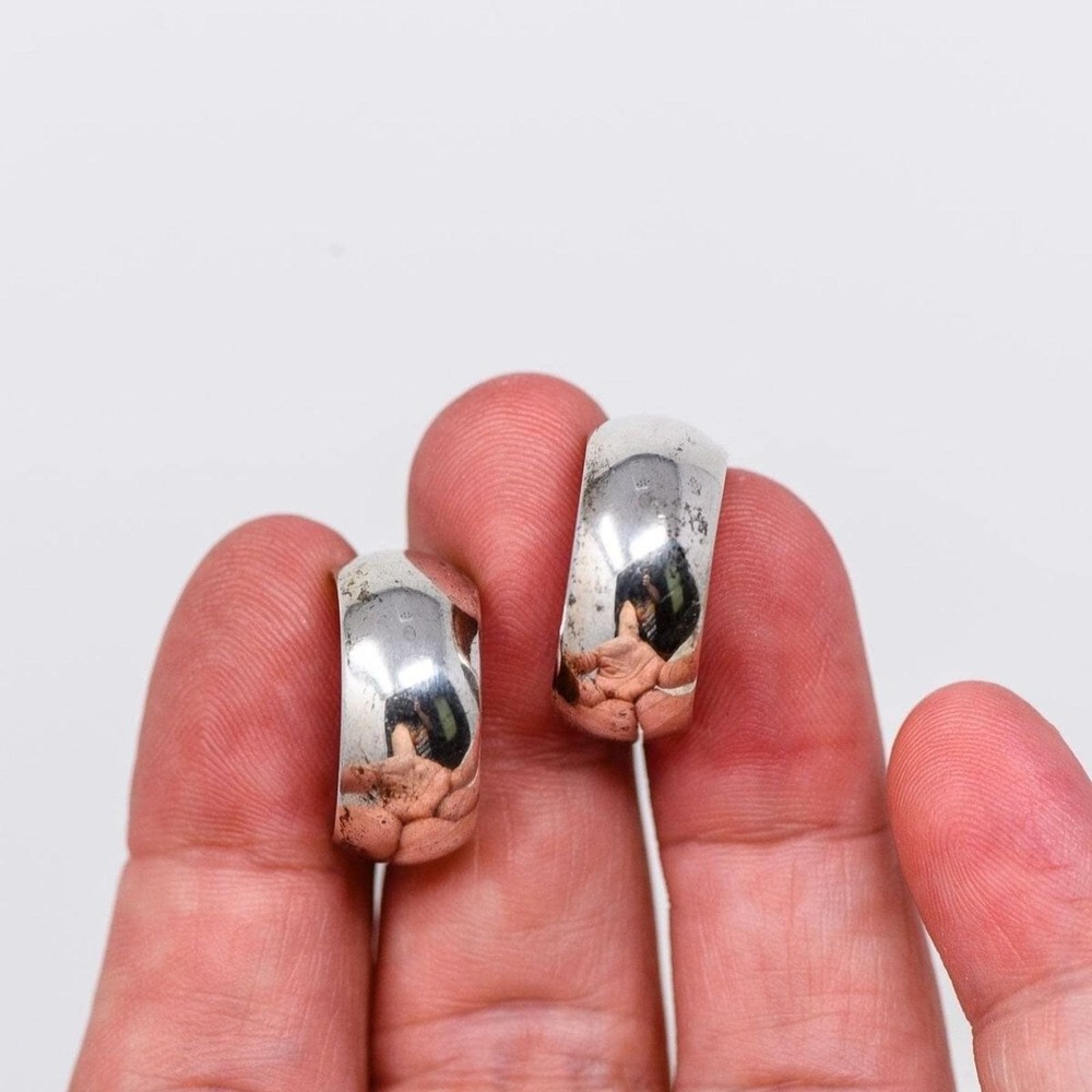 Vintage Sterling Silver Screw Back Hoop Earrings